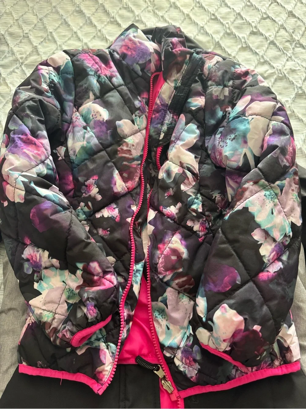 Gerry Black 3 in 1 Kids Puffer Jacket with Bright Pink Trim